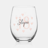 ハッピーバースデーピンクとブラックパーソナライズされた ステムなしワイングラス (裏面)