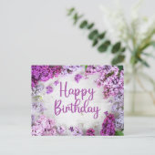 ハッピーバースデーピンクと紫の薄紫花 ポストカード (スタンド正面)