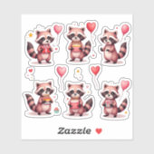 ハッピーバースデーピンクのアライグマのケーキバルーンの贈り物 – シール (シート)