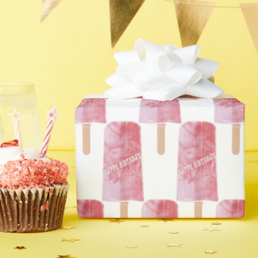 ハッピーバースデーピンクのポピクル ラッピングペーパー (誕生日パーティー)