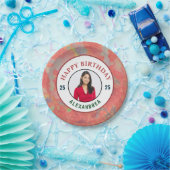 ハッピーバースデーピンクの水彩写真のパーソナライズ ペーパープレート (パーティー)