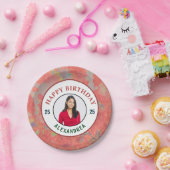 ハッピーバースデーピンクの水彩写真のパーソナライズ ペーパープレート (パーティー)