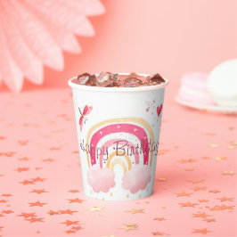 ハッピーバースデーピンクの虹 紙コップ