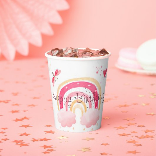 ハッピーバースデーピンクの虹 紙コップ (インサイチュ)