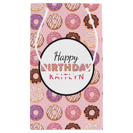 ハッピーバースデーピンクアイスのドーナツのパターン(名前) スモールペーパーバッグ (裏面)