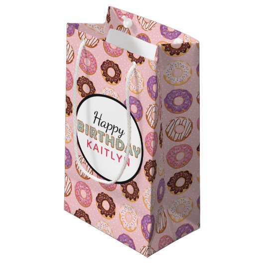 ハッピーバースデーピンクアイスのドーナツのパターン（名前） スモールペーパーバッグ (正面アングル)