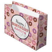 ハッピーバースデーピンクアイスのドーナツのパターン（名前） ラージペーパーバッグ (正面アングル)