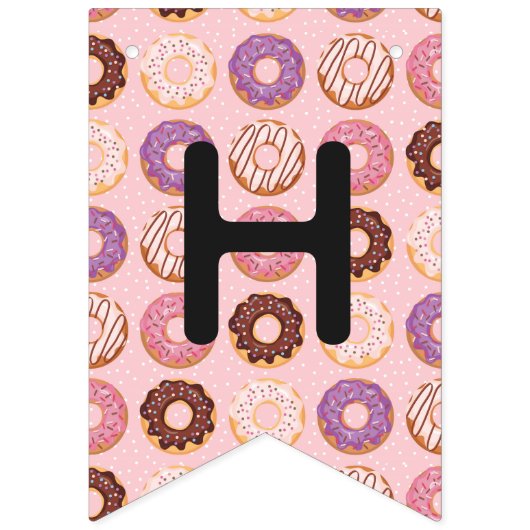 ハッピーバースデーピンクアイドナッツスウィートワンパーティー バンティングフラッグ (第2の旗)