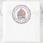 ハッピーバースデーピンクアンドバニラカップケーキ ラウンドシール (バッグ)