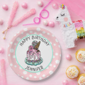 ハッピーバースデーピンクアンドミントグリーンガールズナプキンス ペーパープレート (パーティー)