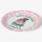 ハッピーバースデーピンクアンドミントグリーンガールズナプキンス ペーパープレート (アングル)