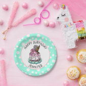 ハッピーバースデーピンクアンドミントグリーンガールズナプキンス ペーパープレート (パーティー)