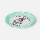 ハッピーバースデーピンクアンドミントグリーンガールズナプキンス ペーパープレート (アングル)