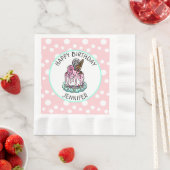ハッピーバースデーピンクアンドミントグリーンガールズナプキンス 縁ありランチョンナプキン (インサイチュ)