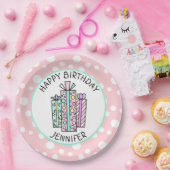 ハッピーバースデーピンクアンドミントグリーンガールズ ペーパープレート (パーティー)