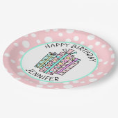 ハッピーバースデーピンクアンドミントグリーンガールズ ペーパープレート (アングル)