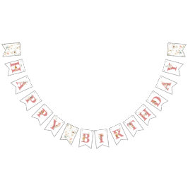 ハッピーバースデーピンクウォーターカラーガーデンフラワーガール バンティングフラッグ