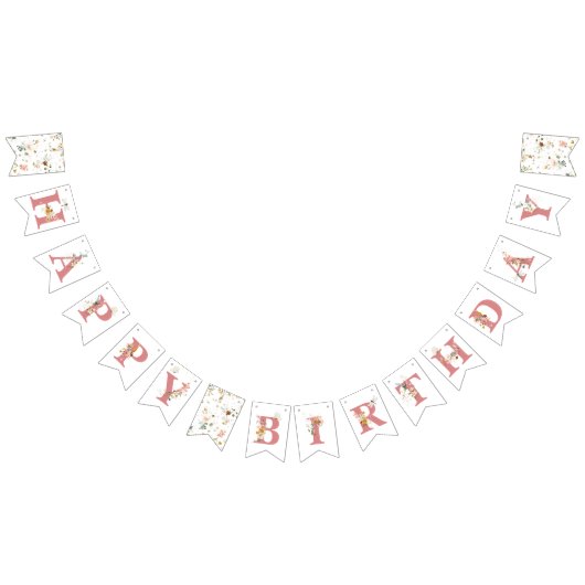 ハッピーバースデーピンクウォーターカラーガーデンフラワーガール バンティングフラッグ (全)