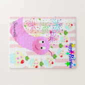 ハッピーバースデーピンクウォームカップケストライプーキ ジグソーパズル (横)