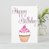 ハッピーバースデーピンクカップケーキ カード (スタンド正面)
