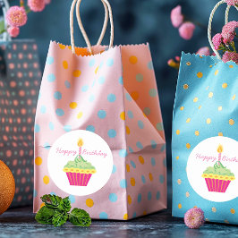 ハッピーバースデーピンクカップケーキ ラウンドシール