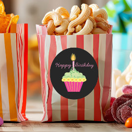 ハッピーバースデーピンクカップケーキ ラウンドシール