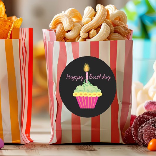 ハッピーバースデーピンクカップケーキ ラウンドシール