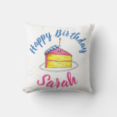 ハッピーバースデーピンクケーキスライスキャンドルパーティーの好意 クッション (正面)