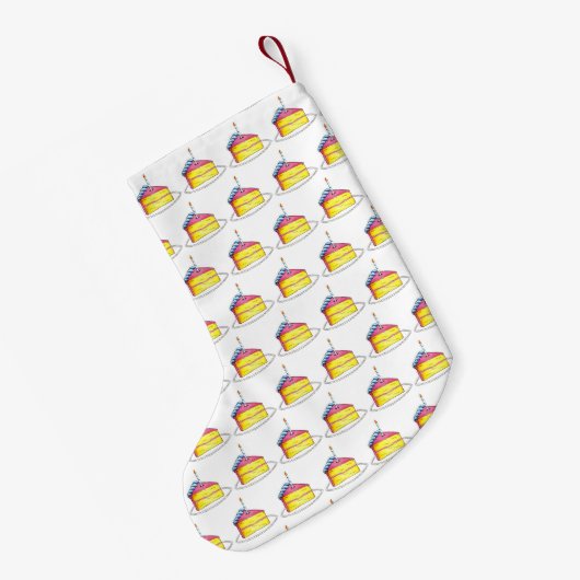 ハッピーバースデーピンクケーキスライスキャンドルパーティー スモールクリスマスストッキング (裏面 (吊り時))