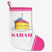 ハッピーバースデーピンクケーキスライスキャンドルパーティー スモールクリスマスストッキング (正面)