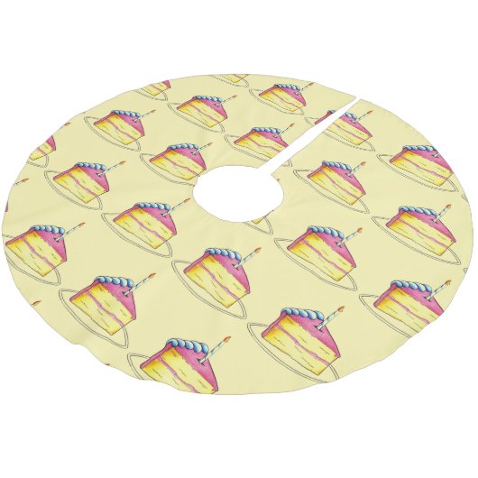 ハッピーバースデーピンクケーキスライスキャンドルパーティー ブラッシュドポリエステルツリースカート (アングル)