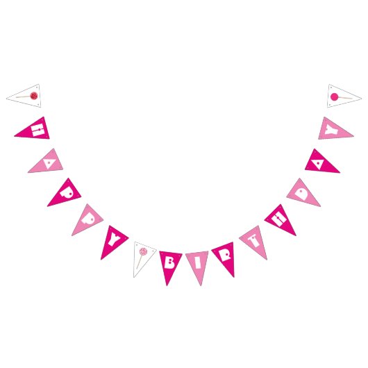 ハッピーバースデーピンクケーキポップふりかけるパーティー バンティングフラッグ (全)