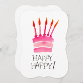 ハッピーバースデーピンクケーキ水カラーカード (正面/裏面)