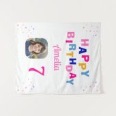 ハッピーバースデーピンクスターズガールフォトバックグラウンド タペストリー (正面(横))