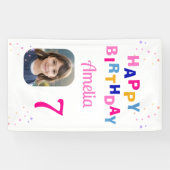 ハッピーバースデーピンクスターズガールフォトバックグラウンド 横断幕 (横)