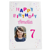 ハッピーバースデーピンクスターズガールフォト ミディアムペーパーバッグ (正面)