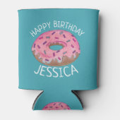 ハッピーバースデーピンクティール（緑がかった色）フロストドーナツ 缶クーラー (正面)