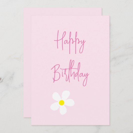 ハッピーバースデーピンクデイジーシンプルカード 招待状 (正面/裏面)
