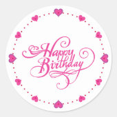 ハッピーバースデーピンクハート ラウンドシール (正面)