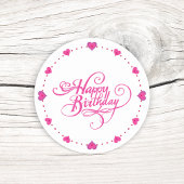 ハッピーバースデーピンクハート ラウンドシール