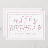 ハッピーバースデーピンクバレリナ親愛ガール サンキューカード (正面/裏面)