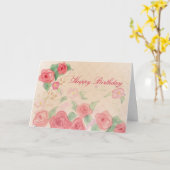ハッピーバースデーピンクビクトリアンバラウォーターカラーアート カード (黄色い花)