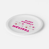 ハッピーバースデーピンクフロストケーキポップパーティーの好意 ペーパープレート (アングル)