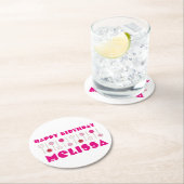ハッピーバースデーピンクフロストケーキポップパーティーの好意 ラウンドペーパーコースター (インサイチュ)