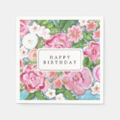 ハッピーバースデーピンクフローラ春開花 スタンダードカクテルナプキン (正面)