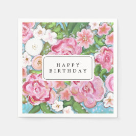 ハッピーバースデーピンクフローラ春開花 スタンダードカクテルナプキン