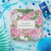 ハッピーバースデーピンクフローラ春開花 ペーパープレート (パーティー)