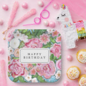 ハッピーバースデーピンクフローラ春開花 ペーパープレート (パーティー)