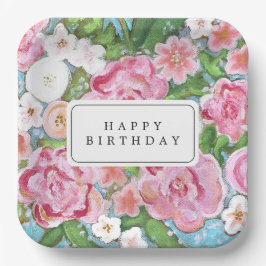 ハッピーバースデーピンクフローラ春開花 ペーパープレート