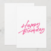 ハッピーバースデーピンクブラシストロークデザイン 招待状 (正面/裏面)